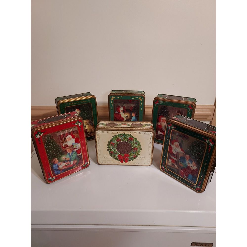 Oreo Vintage Christmas Tins 1990 1991 1992 1993 1994 Lot/Bundle 6